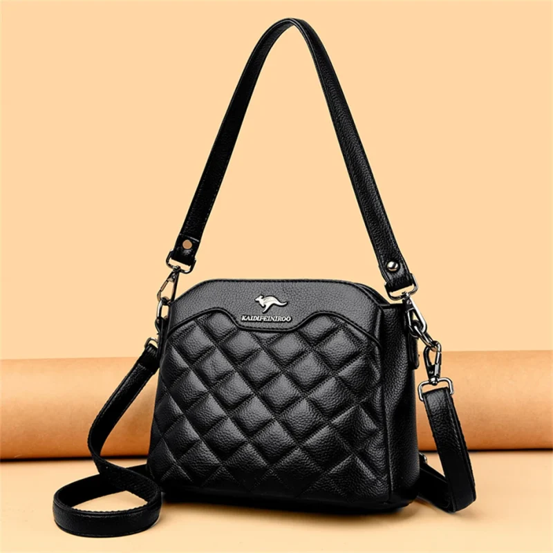 High Quality Leather Diamond Grid Pattern Embroidery Small Crossbody Bags - Image 9