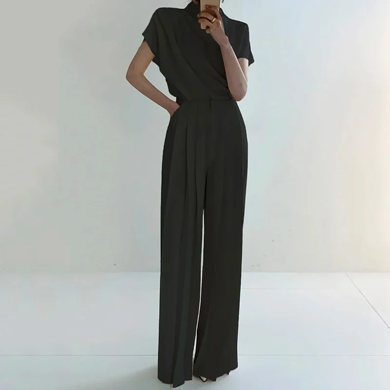 Korean Fashion Black White Pleated Wide Leg Pants - Image 8