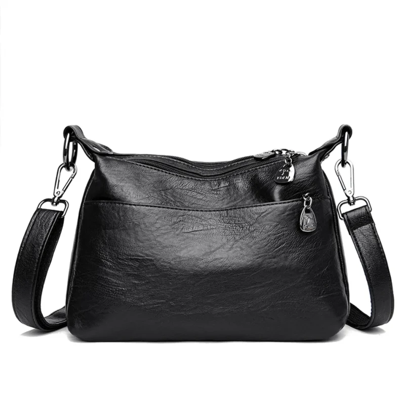 High Quality Soft PU Leather  Bilayer Multi-pocket Messenger Bag - Image 12