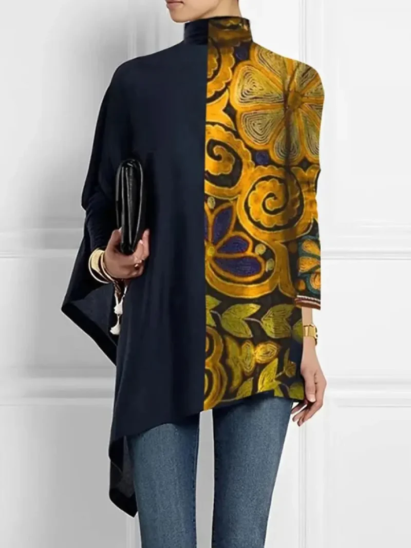 Vintage Printed Asymmetric High Neck T-Shirts - Image 5