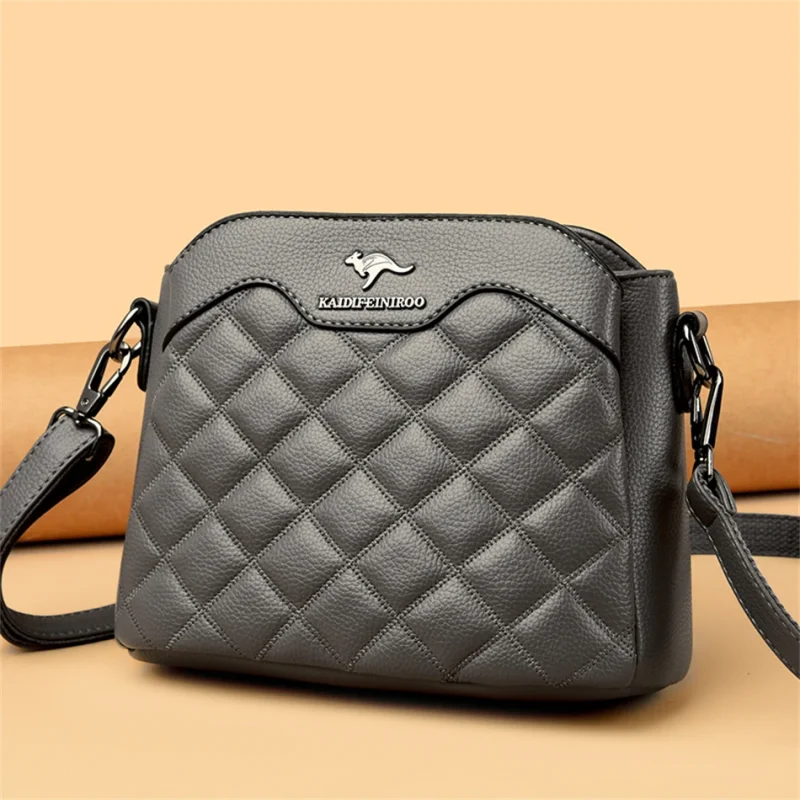 High Quality Leather Diamond Grid Pattern Embroidery Small Crossbody Bags - Image 10