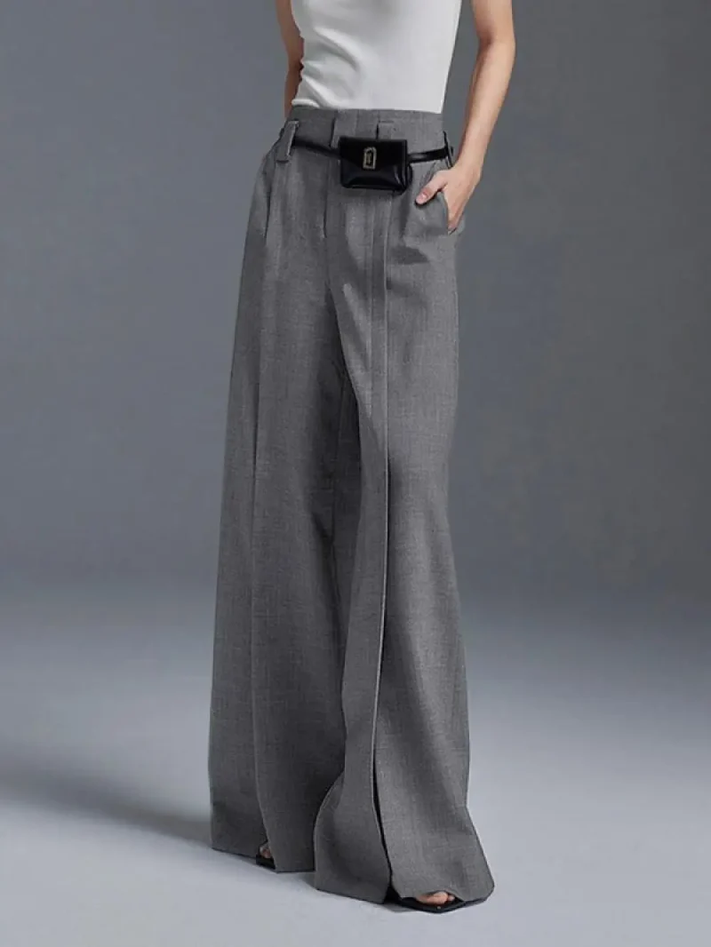 Korean Fashion Split-Front Pleated Wide Leg Pant - Image 8