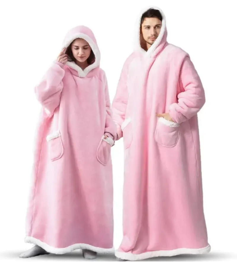 Fleece Giant Oversized Long Hooded Blanket with Sleeves - Image 6