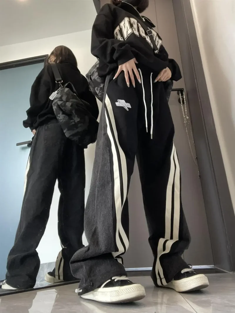 High Street Straight Denim Contrast Drawstring Lounge Pants - Image 10