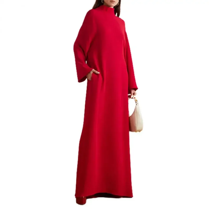 V-Back High-Neck Long Sleeves Banquet Maxi Dresses