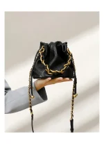 Eco Genuine Leather Quilted Drawstring Bucket Bag