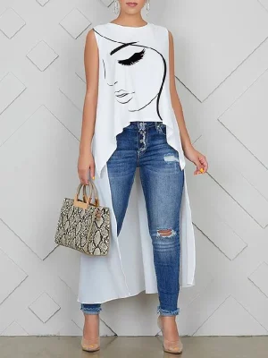 Korean Figure Printed High-Low T-shirt