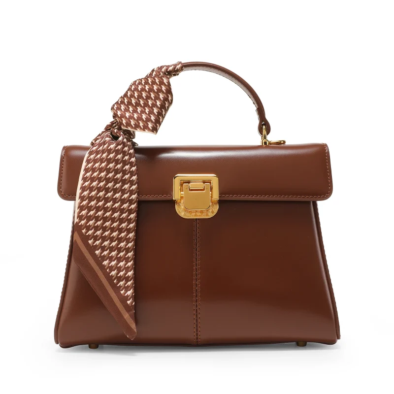 High-Quality Genuine Leather Crossbody Bag With Scarf Decor - Image 7