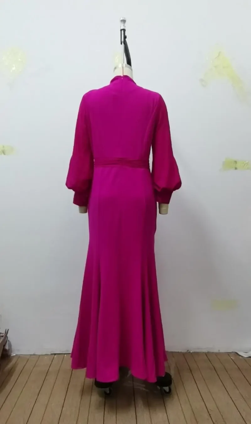 Solid Color Deep V-Neck Split-Front Bandage Banquet Prom Gown - Image 6