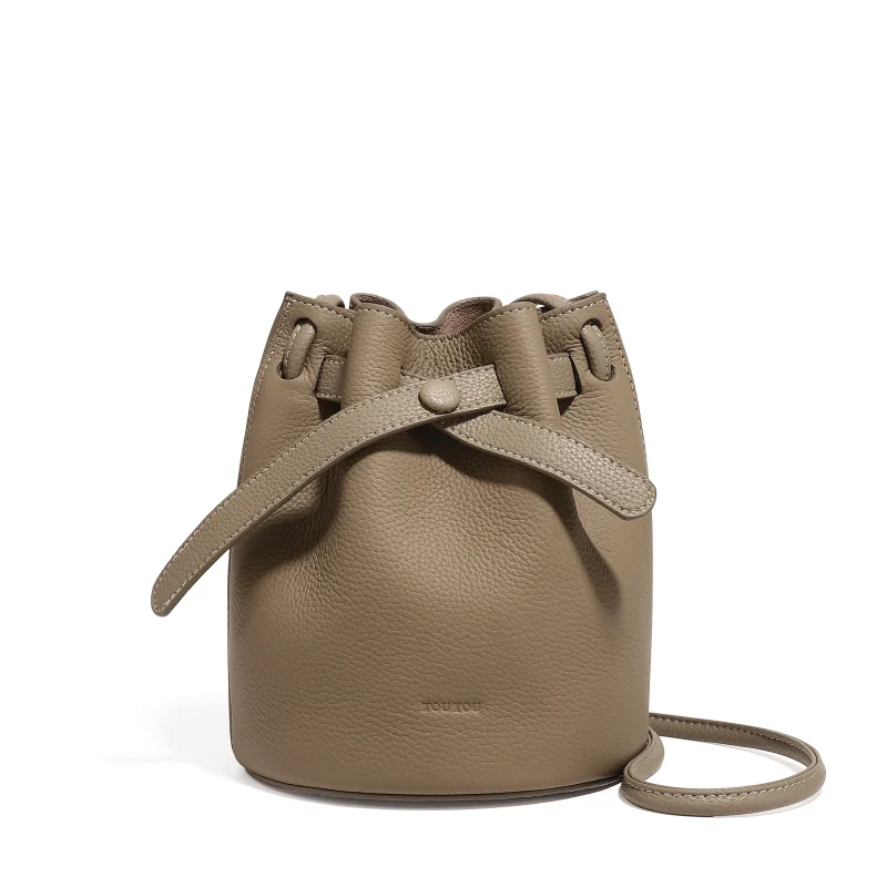 Eco Leather Retro Simple Design Bucket Bag - Image 8