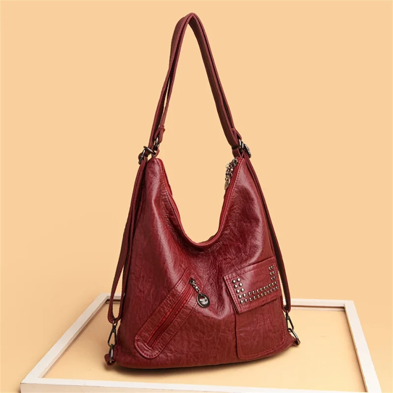 Vintage Style Soft Leather Large Capacity Shoulder Bag - Image 8