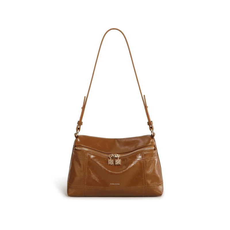 Retro Bright Leather Messenger Bag - Image 7