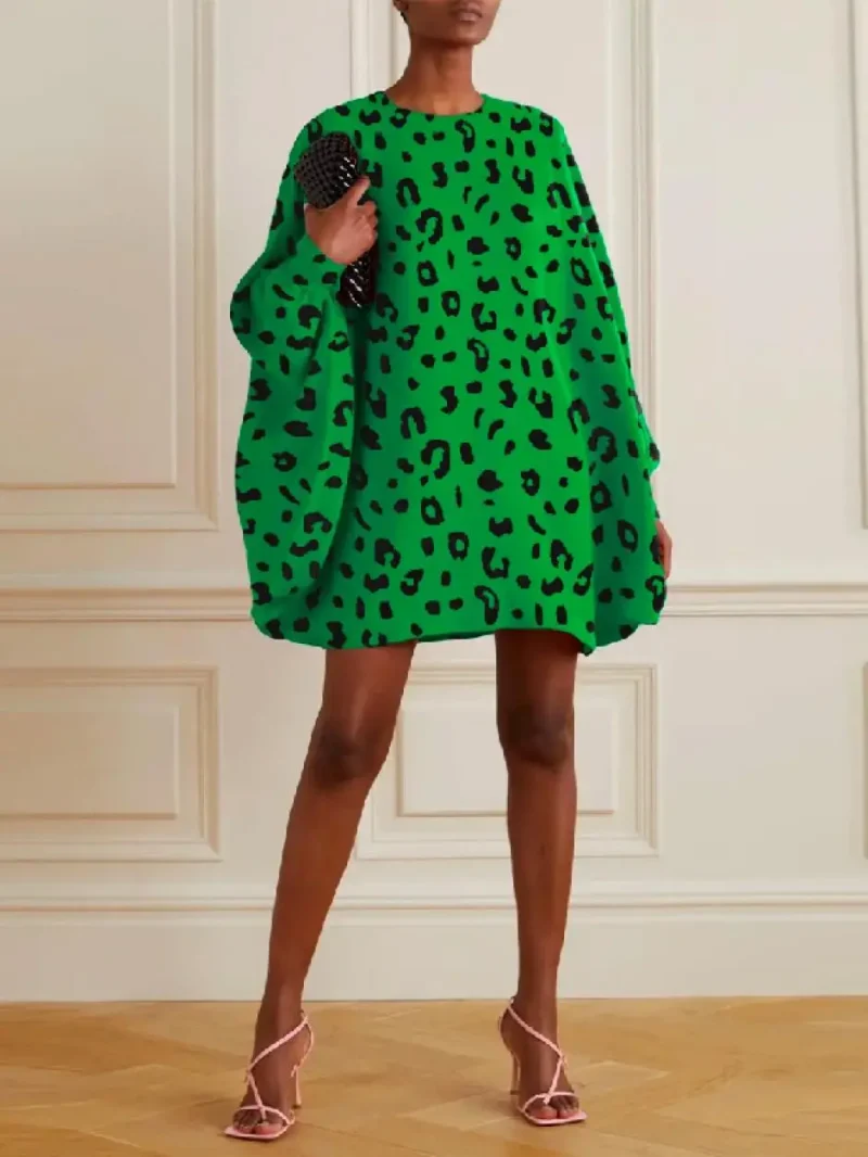 Leopard Print Batwing Sleeves Mini Dresses - Image 6
