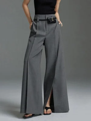 Korean Fashion Split-Front Pleated Wide Leg Pant