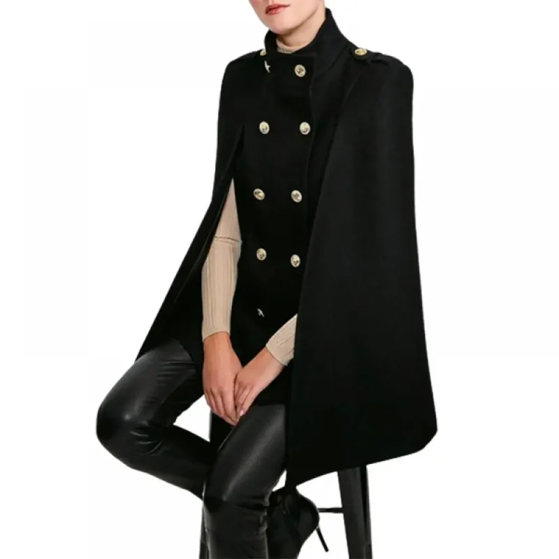 Double-Breasted Stand Collar Cape Coats - Image 8