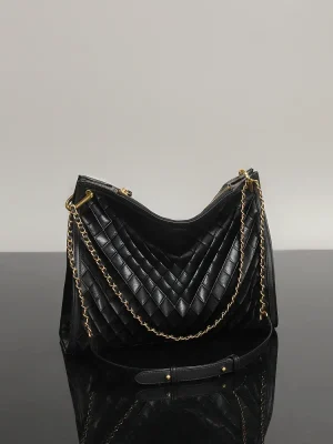 Spacious Quilted Chain Strap Handbag