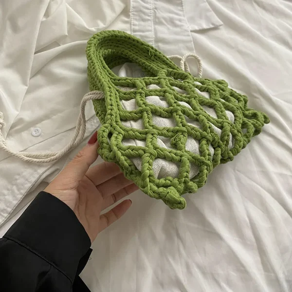 Cotton Line Woven Hollowed out Beach Clutch Bags - Image 7