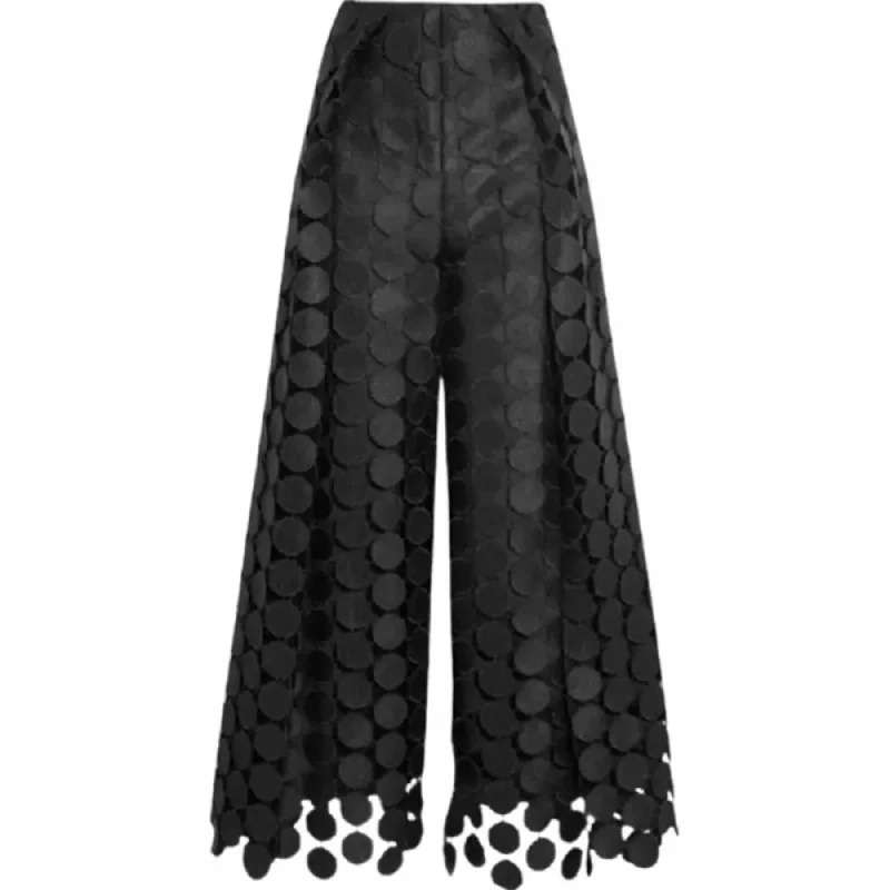 Hollow Polka Dot Solid Color Trousers
