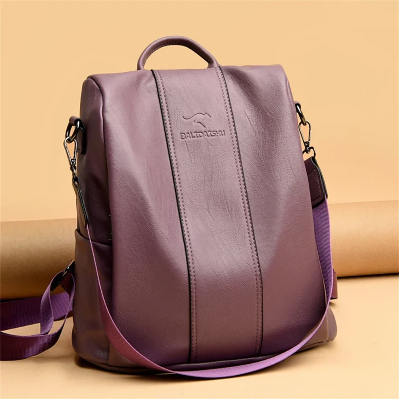 Anti-theft Leather Backpack Vintage Shoulder  Large Capacity Travel Rucksack - Image 10