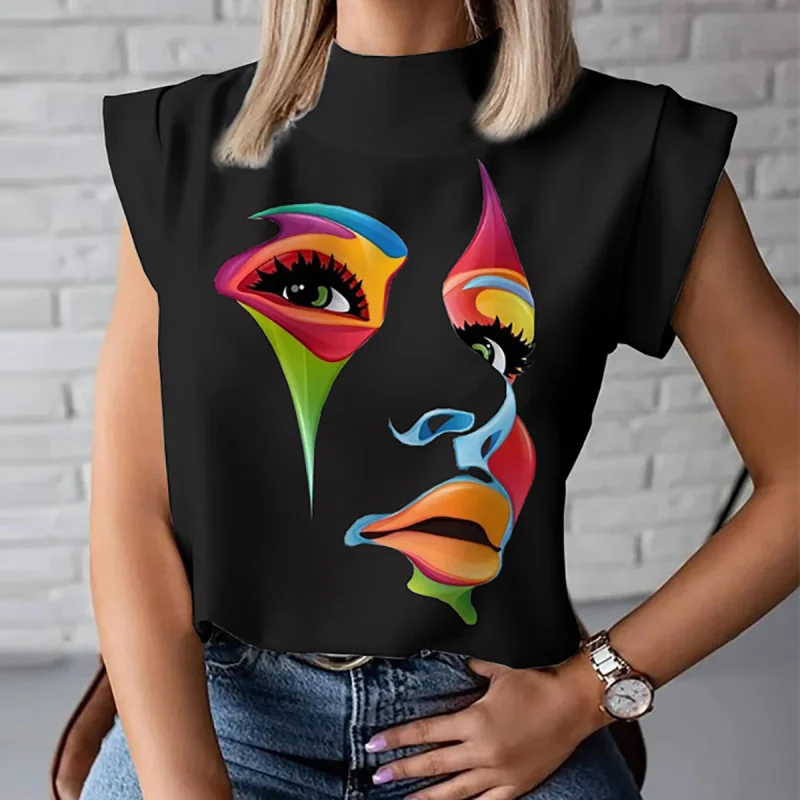 Korean Fashion Face Printed Black White Tops - Image 5