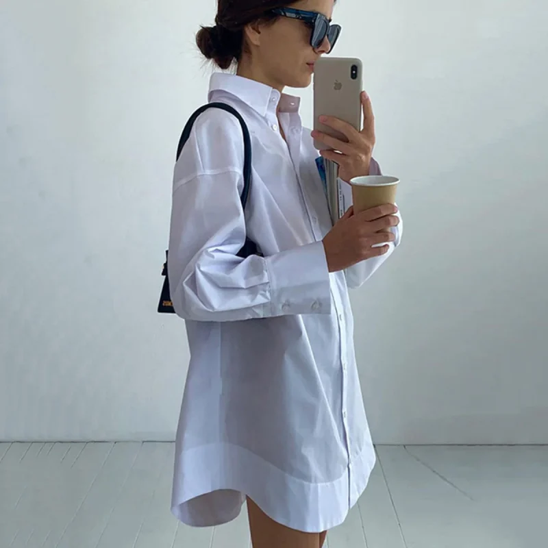 Solid Color Lapel Shirt Dress