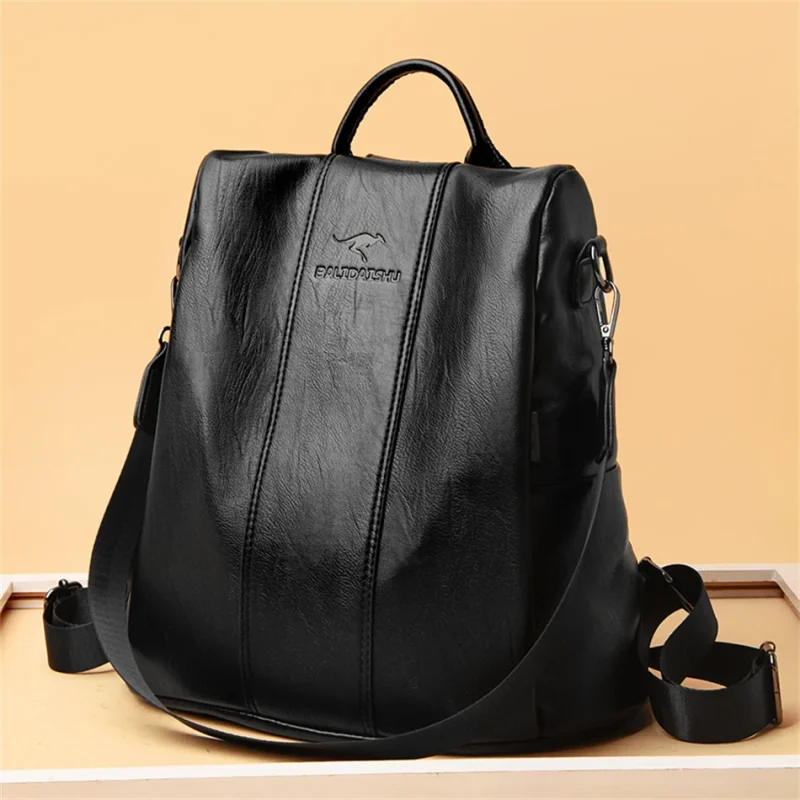 Anti-theft Leather Backpack Vintage Shoulder  Large Capacity Travel Rucksack - Image 7