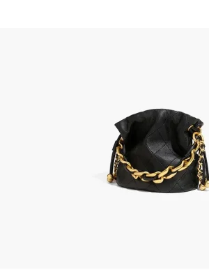 Genuine Leather Quilted Drawstring Bucket