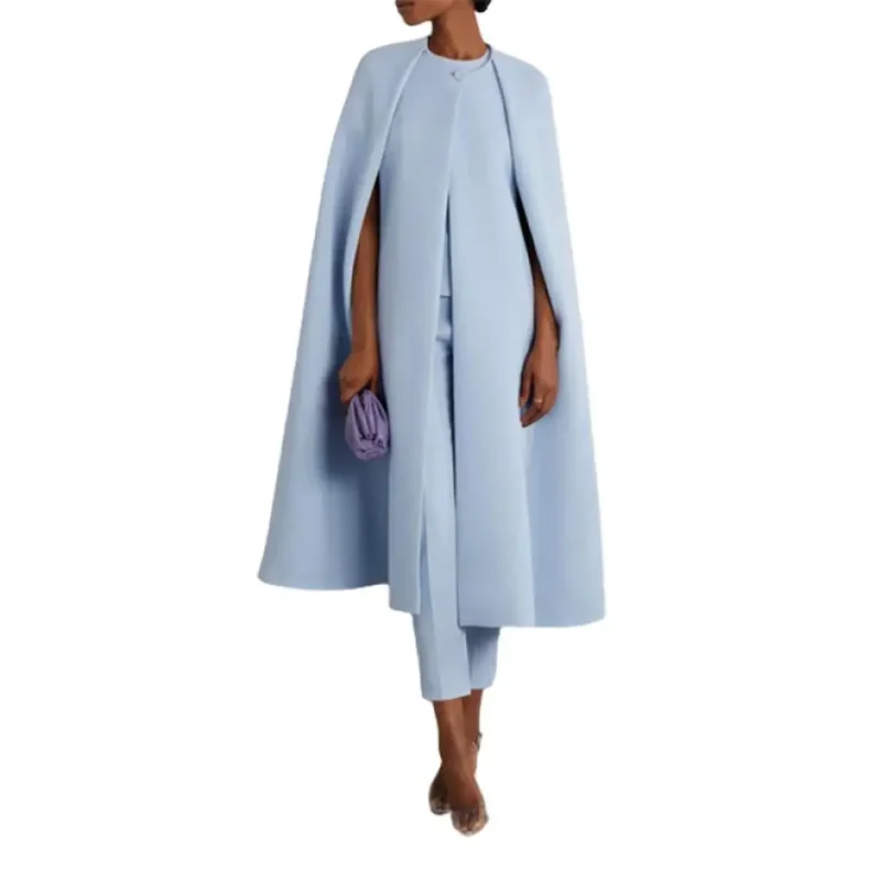 Cloak Sleeve Round-Neck Cape & Waist Pants Two Pieces Set