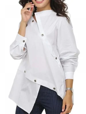 Korean Fashion Buttoned Asymmetric Split-Front Blouse