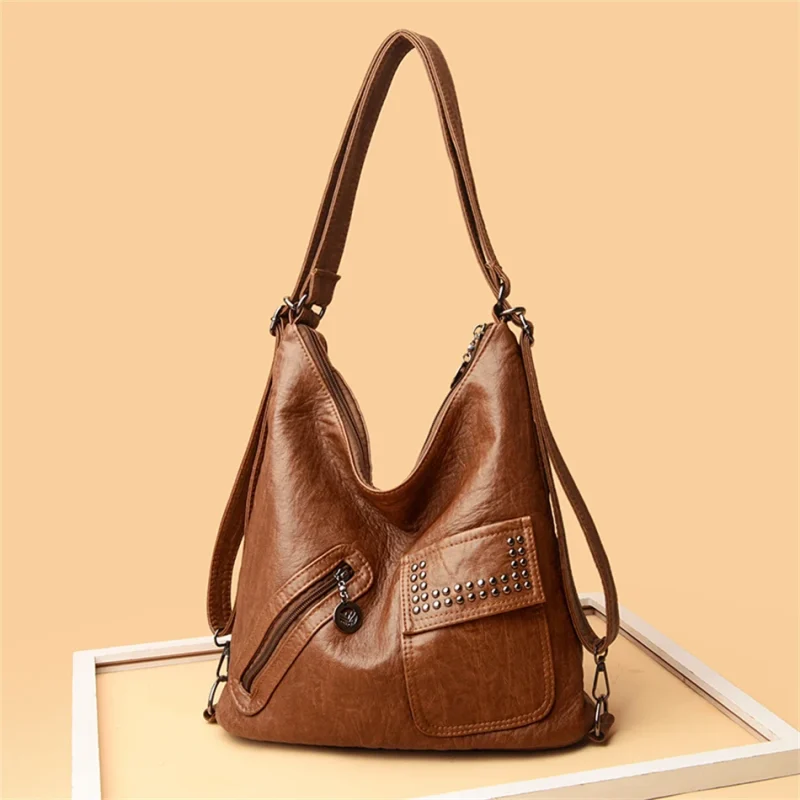 Vintage Style Soft Leather Large Capacity Shoulder Bag - Image 10