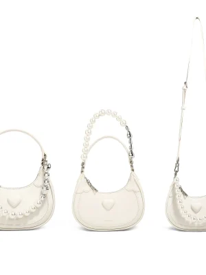 Eco Luxury Designer Crescent Bag with Pearl Chain