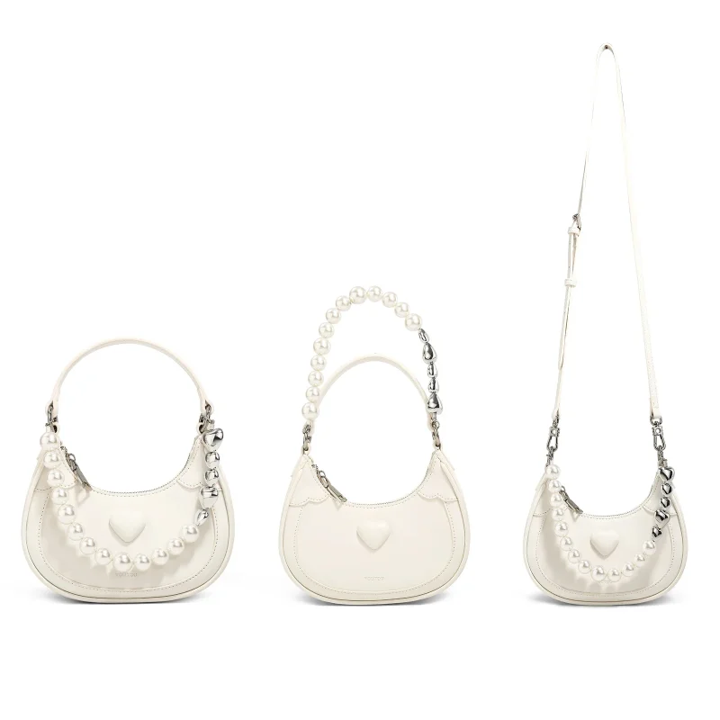 Eco Luxury Designer Crescent Bag with Pearl Chain