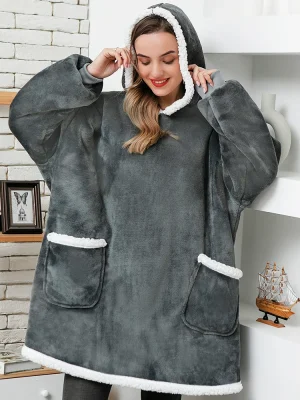 Fleece Giant Oversized Long Hooded Blanket with Sleeves