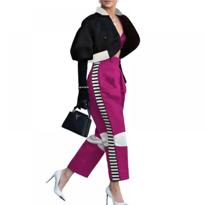 Contrast Color High Waisted Pants