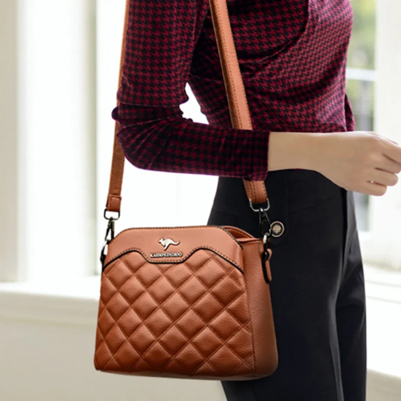 High Quality Leather Diamond Grid Pattern Embroidery Small Crossbody Bags - Image 15