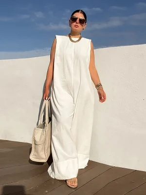 Solid Color Sleeveless Wide Leg Jumpsuit