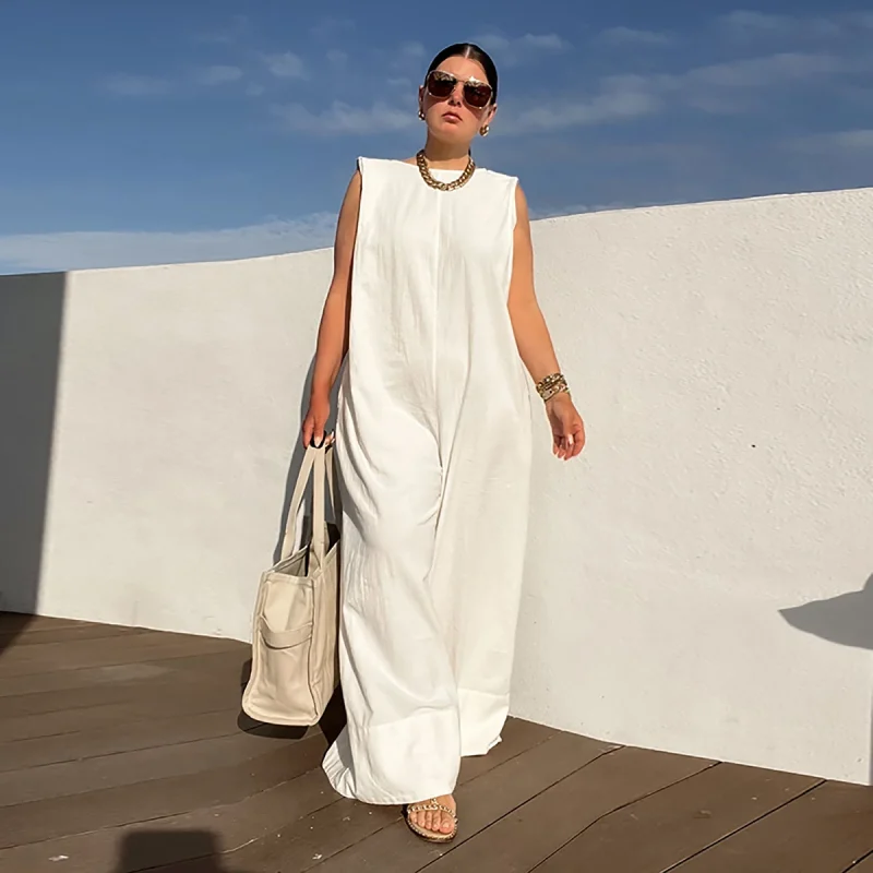 Solid Color Sleeveless Wide Leg Jumpsuit