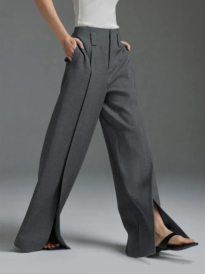 Korean Fashion Split-Front Pleated Wide Leg Pant - Image 10