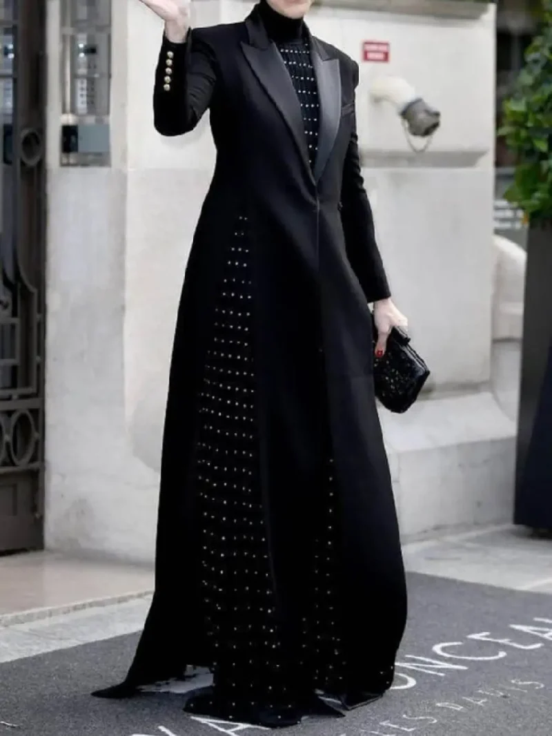 Long Sleeves Split-Joint Split-Side Notched Collar Outerwear - Image 7
