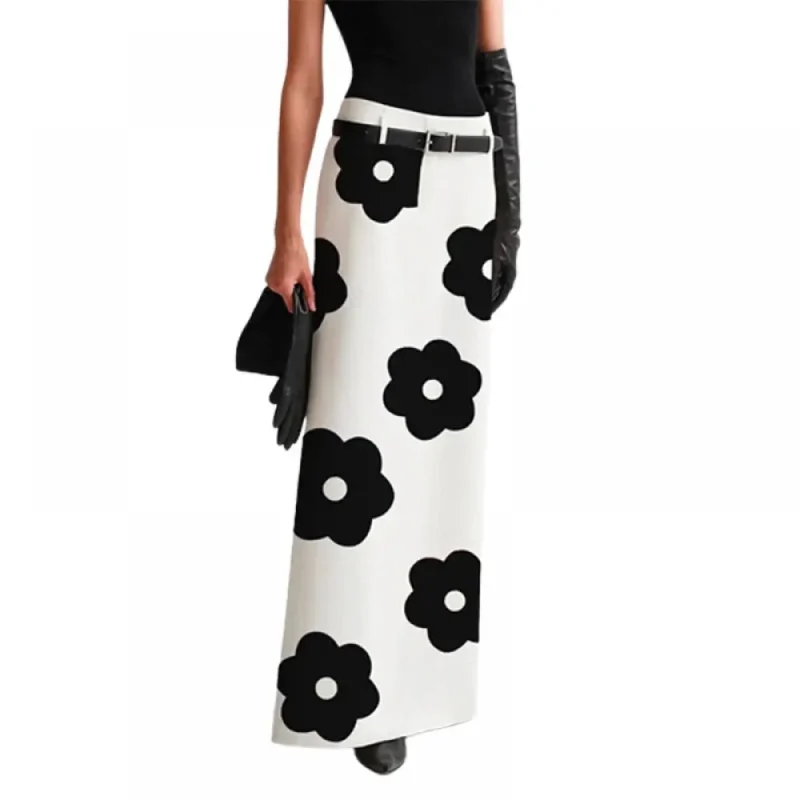 Korean Floral Printed Split-Back Long Skirt - Image 8