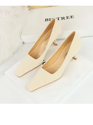 Eco Kitten Square Head Beige Black High Heels