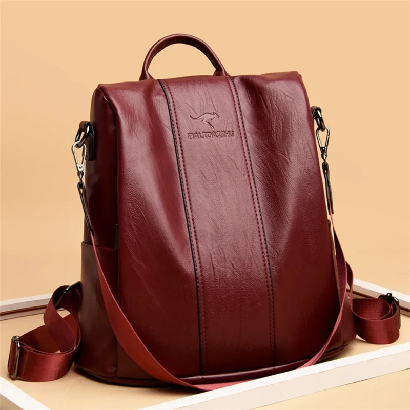 Anti-theft Leather Backpack Vintage Shoulder  Large Capacity Travel Rucksack - Image 8