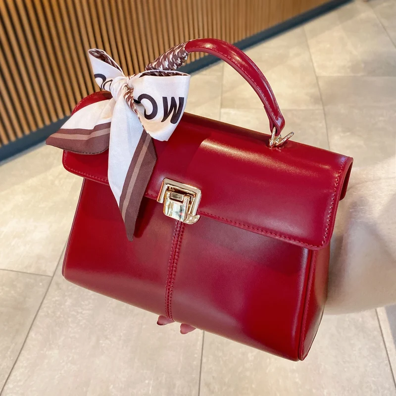 Genuine Leather Versatile Crossbody Bag With Scarf Decor
