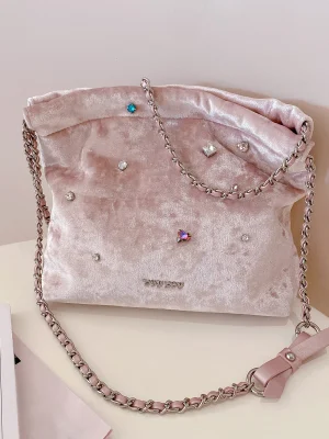 Pink Diamante Embellished Bucket Bag