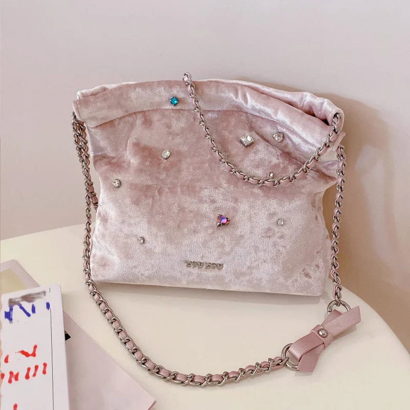 Pink Diamante Embellished Bucket Bag