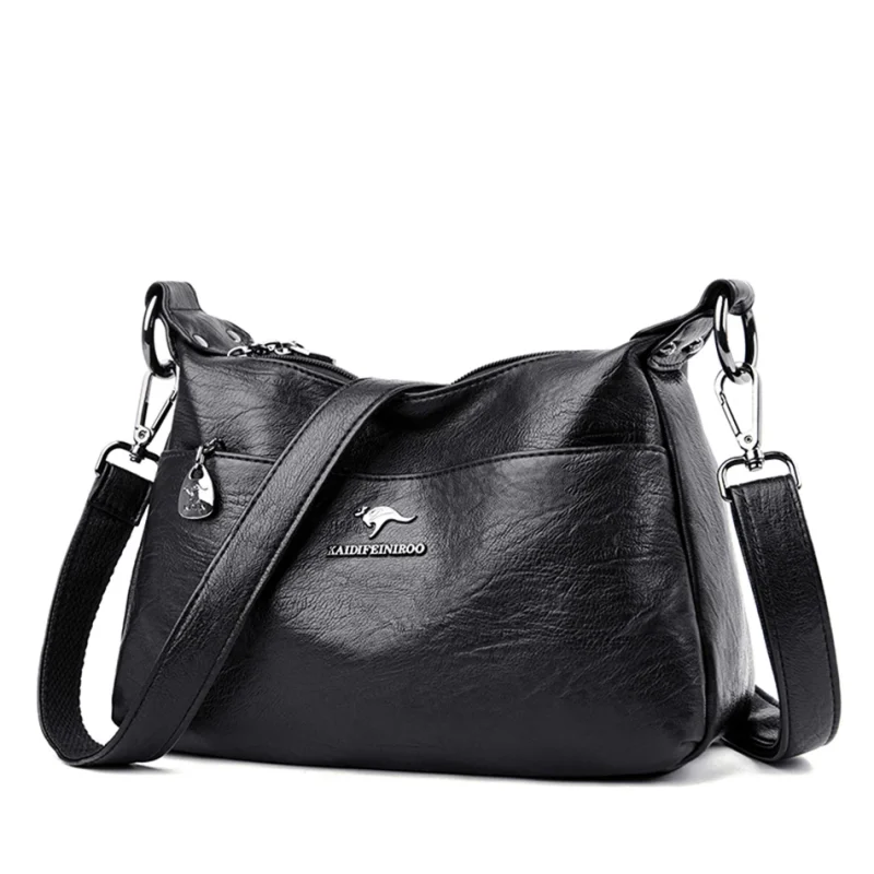 High Quality Soft PU Leather  Bilayer Multi-pocket Messenger Bag - Image 10