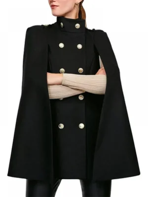 Double-Breasted Stand Collar Cape Coats