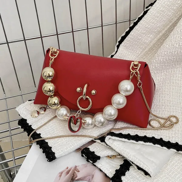 Pearl Chain Mini Leather Shoulder Bags - Image 4