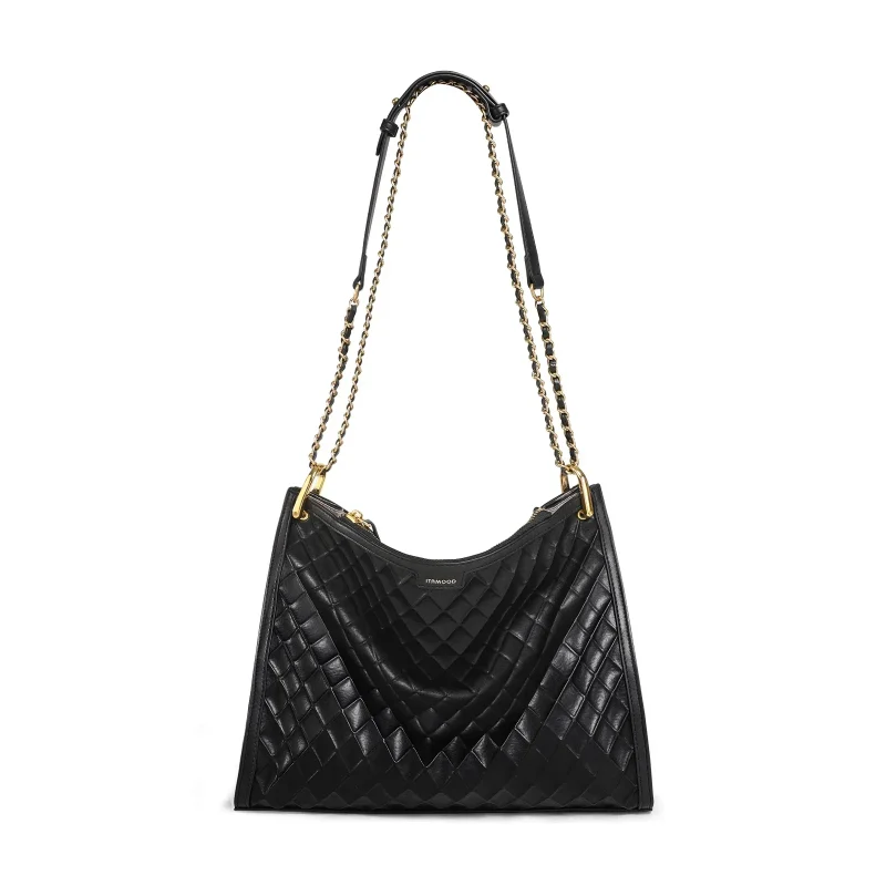 Spacious Quilted Chain Strap Handbag - Image 9