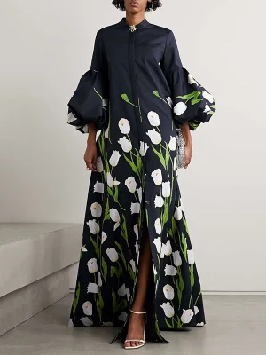 Floral Printed Shirts Long Dress